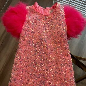 Pink FUR ARM DRESS LOLA